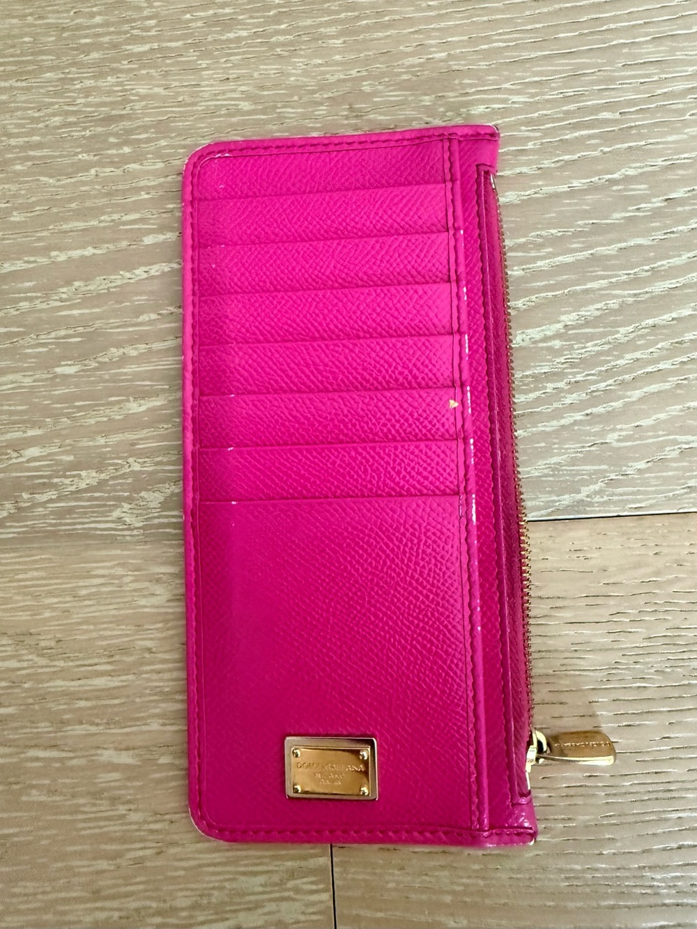 Dolce & Gabbana Fuchsia Zip Card Holder with Gold Plate
